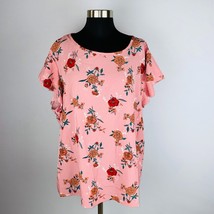 Shein Curve Womens Plus 3XL Light Pink Floral Print Ruffled Sleeves Pullover Top - £13.45 GBP