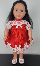 Doll Dress Fancy Red Lace Glitter Bow Flats Outfit Holiday Fit American ... - £10.03 GBP