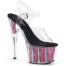 PLEASER ADORE-708CG Women&#39;s 7&quot; Heel Platform Ankle Strap Sandal W/ Glitter Shoes - £49.53 GBP