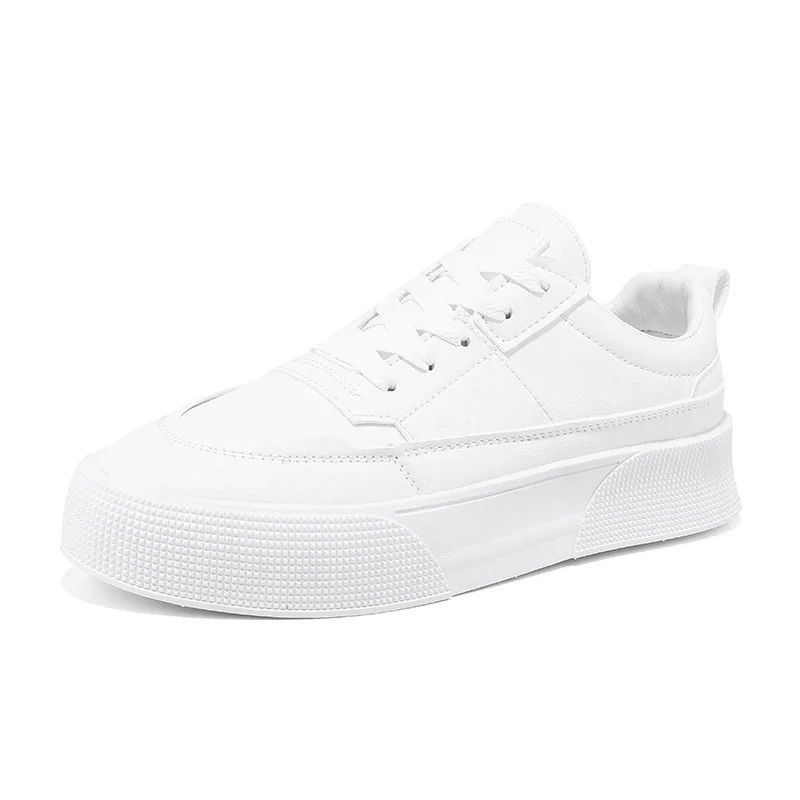 Men White Shoes Leather Casual Sneakers Trend Platform Shoes Comfortable... - $36.19