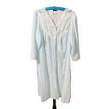 Vanity Fair Light Blue Button Down Robe House Coat Lounge Dress Lace Floral - $19.79