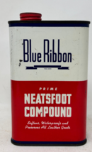 Vintage Blue Ribbon Neatsfoot Oil Compound Leather Oil Full 1 Pint Tin Can - £7.17 GBP