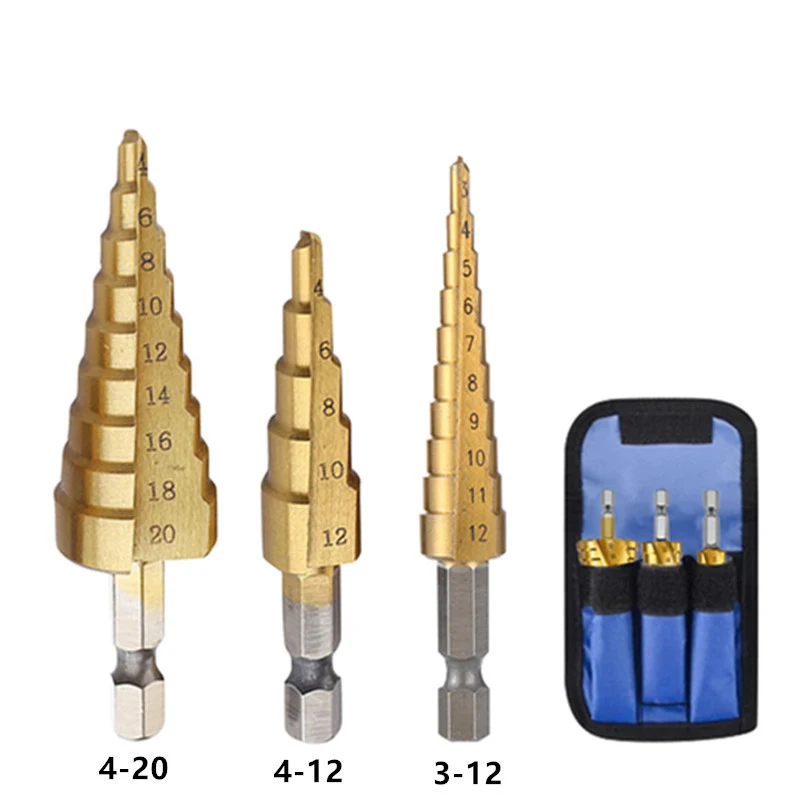 3Pcs/set  4-12mm 4-20mm HSS Straight Spiral Groove Step Drill Bit Titani... - $40.95