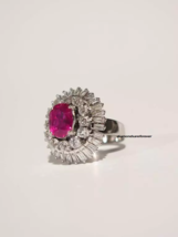 Burmese Oval Mixed Cut 2.68CT Ruby Surrounded By 2,30CT Multi Cut CZ Flower Ring - $654.13