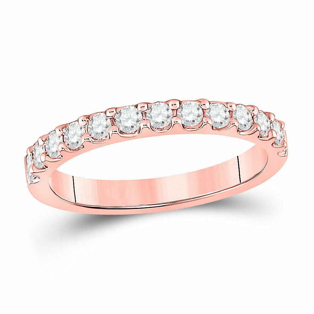 Primary image for 14kt Rose Gold Womens Round Diamond Wedding Single Row Band 1/2 Cttw