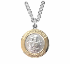 Sterling Silver Two Tone St Joseph Patron Of Carpenters Necklace &amp; Chain - £63.26 GBP