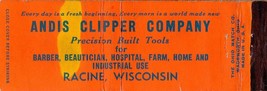 Vtg Matchbook Cover Andis Clipper Company Racine WI full length barber scissors - £7.10 GBP