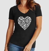 $25 LA POP ART Word Art V-Neck T-Shirt Paw Heart Short Sleeve Black Size Large - £6.70 GBP