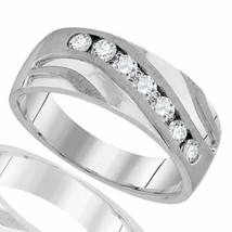 0.75 Ctw Rotondo Diamanti Finti Sette Pietra Uomo Fedina Argento Sterling - £202.23 GBP