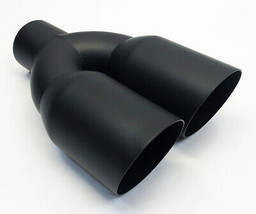 Exhaust Tip 2.50 In Inlet Dual 3.50 Outlets 10.00 In Long Slant Matte Black 304  - £71.21 GBP