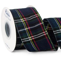 Christmas Plaid Wired Ribbon, Green Plaid Ribbon 2-1/2 Inch X Continuous... - £22.01 GBP