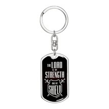 Lord is My Strength Scripture Swivel Keychain Dog Tag Engraved 18k Gold - $74.20