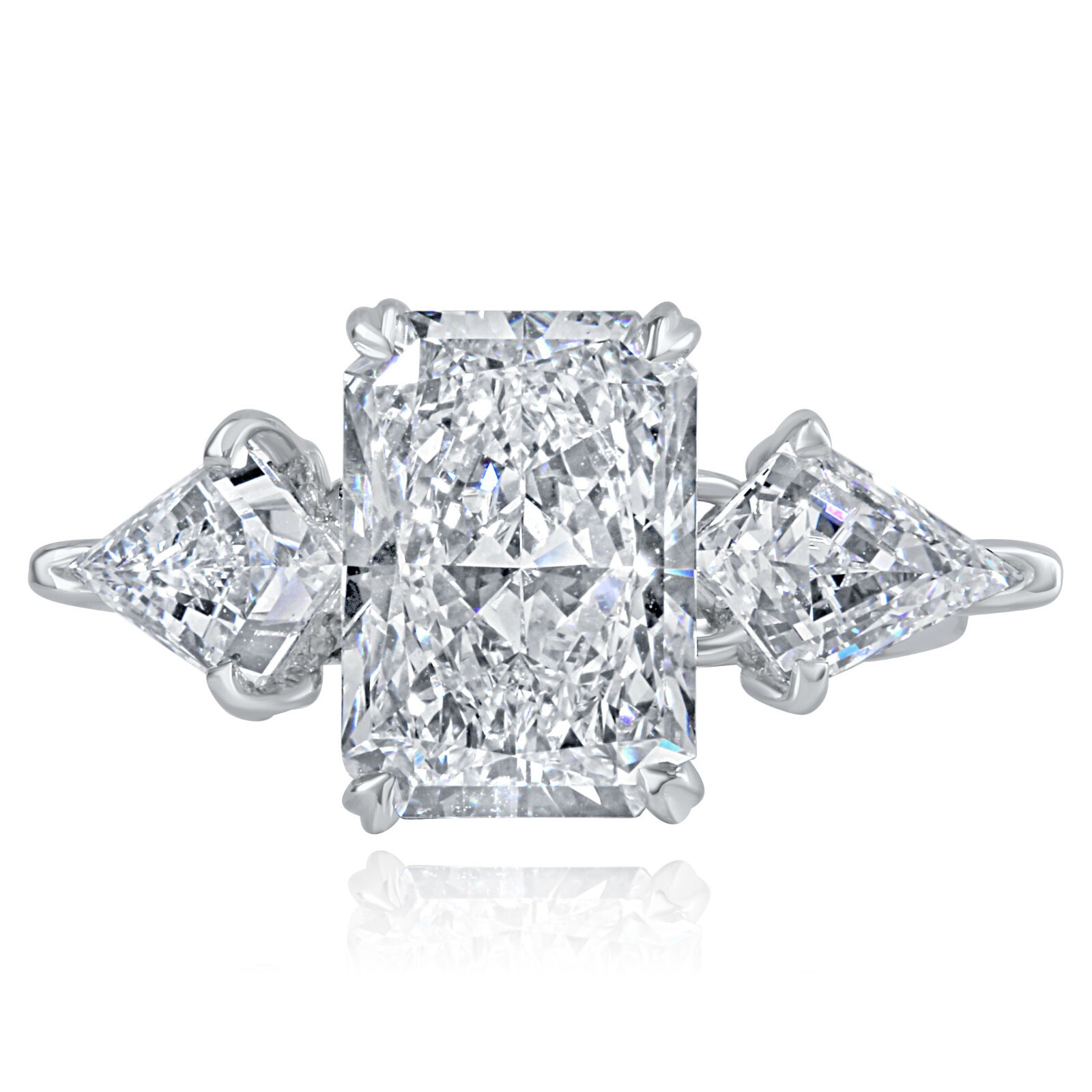 3 Stone IGI 5.06 Ct F-VS1 Radiant Cut Lab Grown Diamond Engagement Ring 14k Gold Item image 4