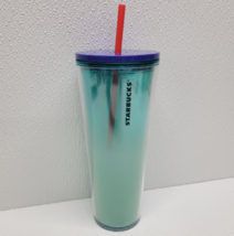 Starbucks 2020 Blueberry Blue Gradient Ombre 24oz Tumbler Red Straw Cold Cup - £13.04 GBP