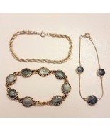 Bracelet LOT Silver Tone Twist Chain Blue Bezel Gold Plated Green Enamel... - $372.89 MXN