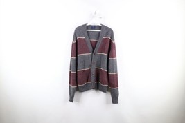 Vtg 70s Streetwear Mens Medium Striped Color Block Wool Knit Cardigan Sweater - £55.35 GBP