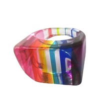 Vintage Lucite Rainbow Striped Ring Size 6.5 Chunky Retro Multicolor MOD 70&#39;s - $19.79