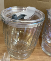 Glass Tumbler Reusable Cups w Lids &amp; Straws 13.5oz ea 1 Dot &amp; 1 Wave Pattern NEW - £18.24 GBP