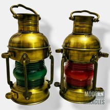 15&quot; Antique Combo Oil Ship Lantern Nautical Brass Red Port Lantern LAMP Maritime - £109.00 GBP