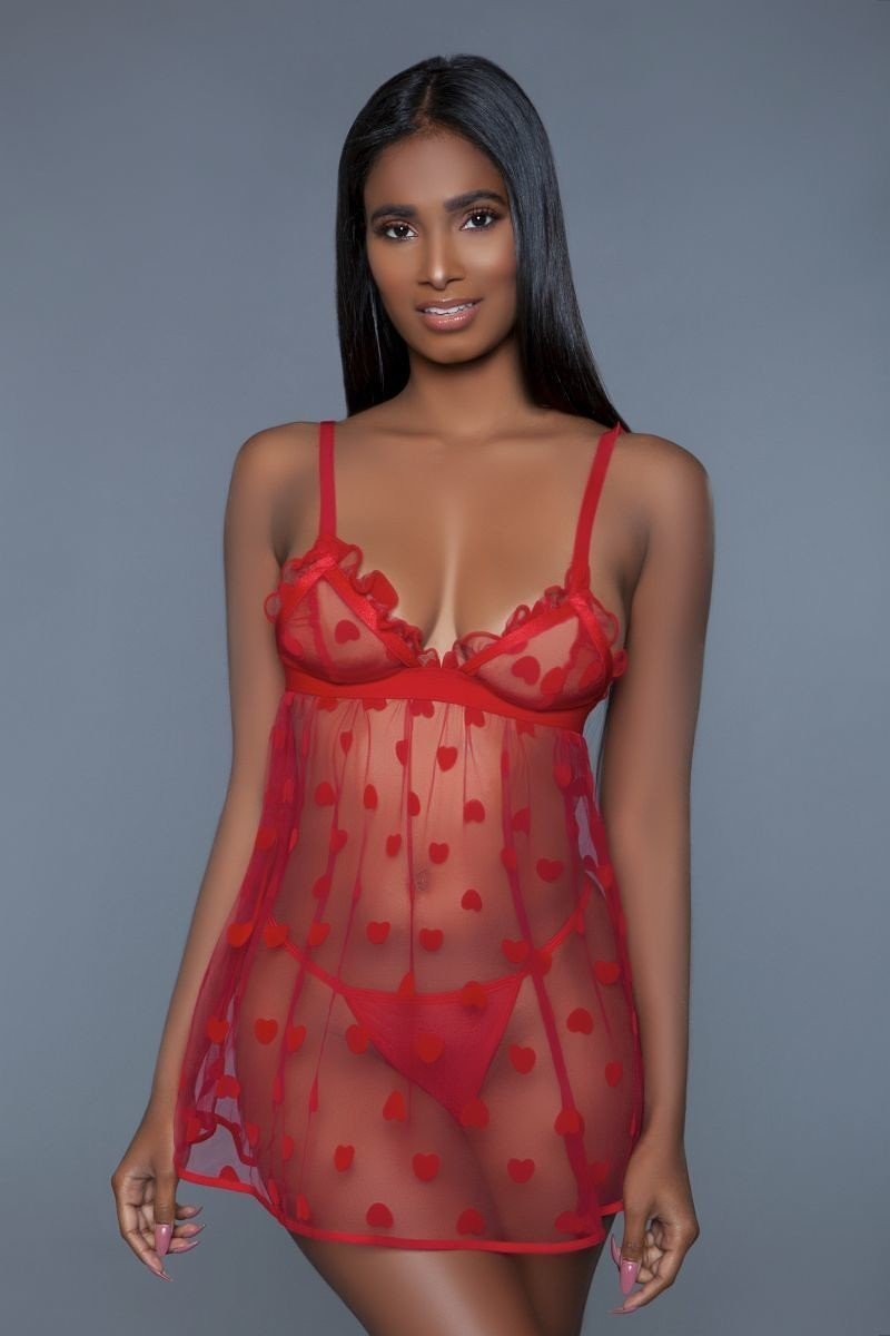 1 Piece Fine Mesh Heart Designed Slip Dress - $27.00