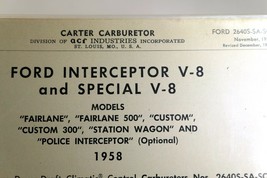 Ford Interceptor V8 &amp; Special V8 1958 Carburetor Spec Chart Sheet by Carter - $13.06