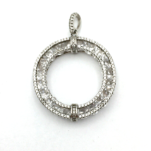 FUZION CREATIONS sterling silver necklace pendant - channel-set &amp; pavé CZs 1.25&quot; - £22.40 GBP