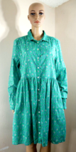 J Crew Factory Green Floral Printed Long Sleeve Cotton Shirtdress Wm Size 14 EUC - £30.56 GBP