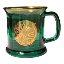 Vintage Golden Sunshine Roman Numerals Culver Glass Green Gold Gilded Crest Mug - £29.98 GBP