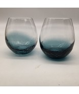 Pier 1 Teal Blue Crackle Stemless Tumbler Wine Glasses 16 oz 4.5” Tall S... - £39.33 GBP