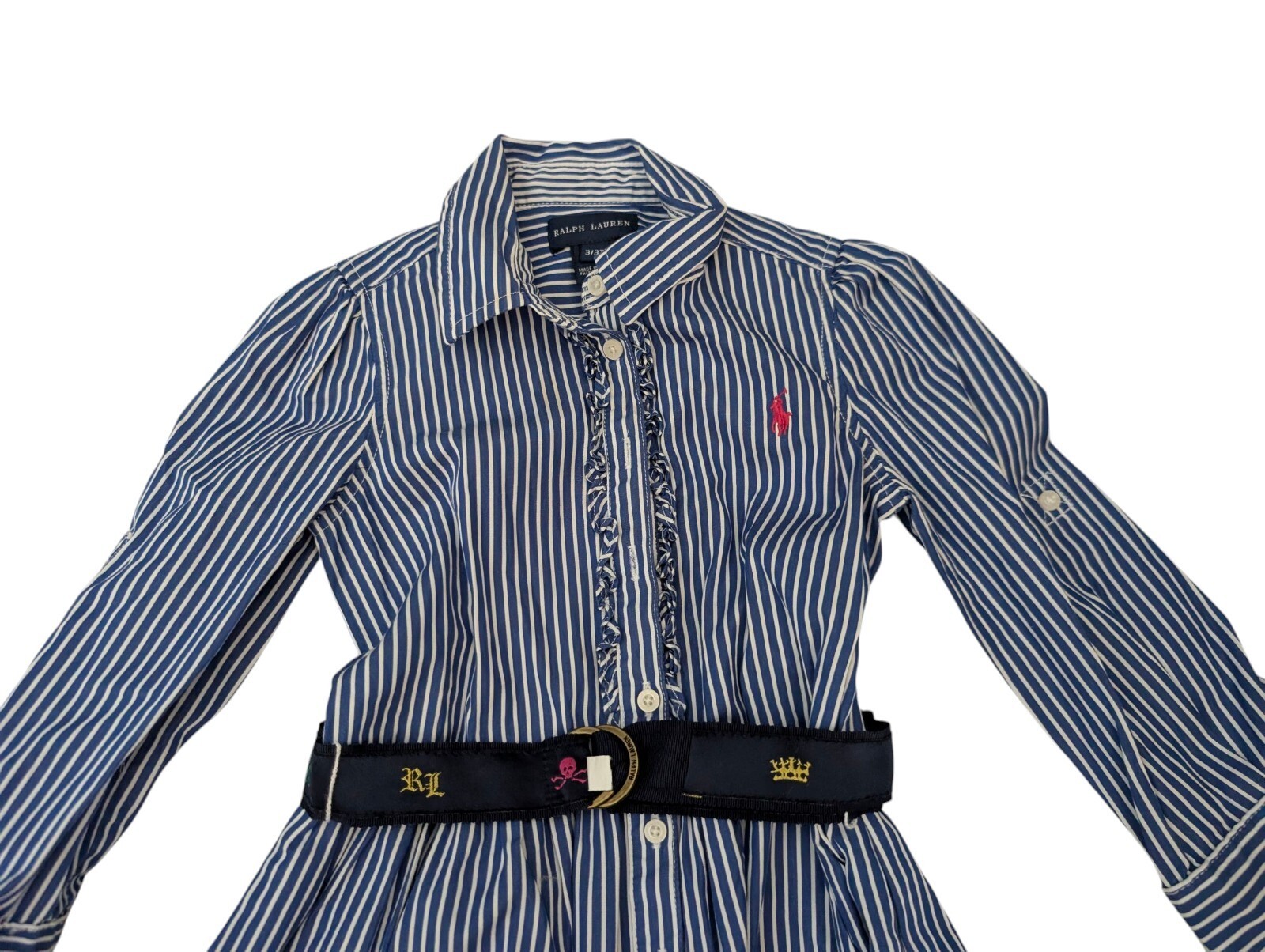 Girls 3T Ralph Lauren Blue Pinstripe ShirtDress With Belt Excellent Condition Item image 10