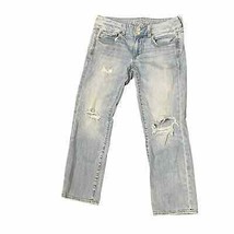 American Eagle Womens Jeans Artist Crop Low-Rise Distressed Light Wash Denim 4 - £13.52 GBP