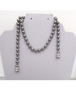 Signed Nolan Miller Vintage Faux Grey Pearl Crystal Snap Clasp Necklace 24” - $22.28