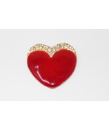 Gold Tone Red Enamel &amp; Rhinestone Heart Brooch Pin - $475.79 MXN