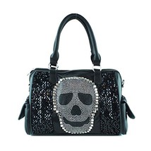 Texas West Premium Rhinestone Studded Skull Bling Boston Bag in 2 Colors - £35.16 GBP