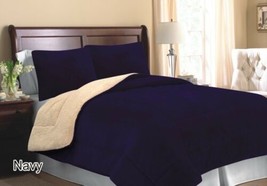 Andes Navy Blue Solid Blanket With Sherpa Softy Thick And Warm 3 Pcs Queen Size - £46.73 GBP