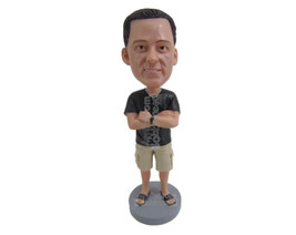 Custom Bobblehead Good Looking Guy In Shorts With Folded Hands And A Wri... - £69.62 GBP