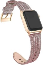 Leather Band Compatible with Apple Watch 38mm 40mm Genuine Leather -Glitter Pink - $13.85