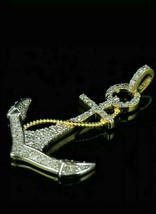 Hombre 14K Oro Amarillo Chapado Redondo Corte Diamante Imitación Ancla Colgante - £54.35 GBP
