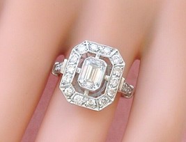 Estate Deco .70ct Emerald Cut Diamond w/HALO Platinum Engagement Cocktail Ring - £3,599.90 GBP