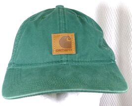 Carhartt Green Canvas Adjustable Baseball Cap With Leather Patch Logo - $9.50