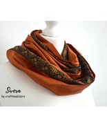 Copper Black Floral Faux Silk Vintage Sari Scarf - Bohemian Upcycled Eco - £24.42 GBP