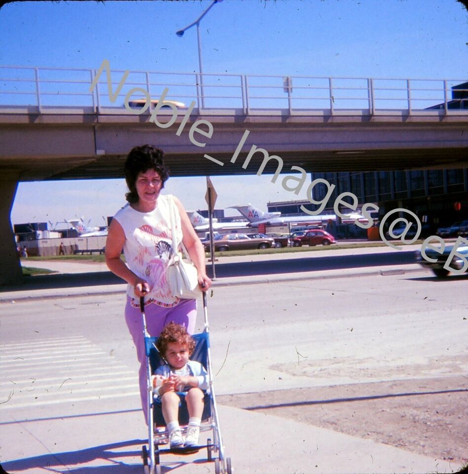 Primary image for 1973 American Airlines, Mom Stroller at O'Hare Airport Chicago Ektachrome Slide