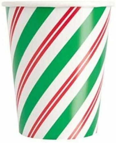 Peppermint 8 Ct 9 oz Hot Cold Paper Cups Christmas Holiday Office - $3.95