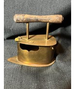 Vintage Old Brass Metal Coal Sad Flat Smoothing Iron Wood Handle Primitive - $135.74 CAD