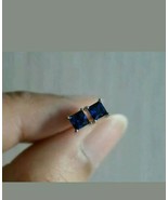 14K White Gold Over 2 Ct Princess Cut Blue Sapphire Solitaire Stud Earrings - $55.86