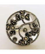 Vintage Silver Tone Round Cocktail Ring Marcasite Floral Size 7 - £11.98 GBP