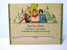 Christmas Greeting Card Merrie Carolers Singling Homes Village Embossed ... - £7.85 GBP