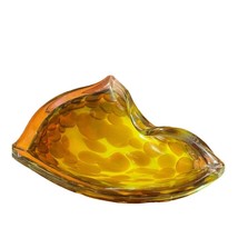 Vintage Murano-Style Hand Blown Yellow &amp; Gold MCM Bowl Ashtray Art Glass - £40.41 GBP