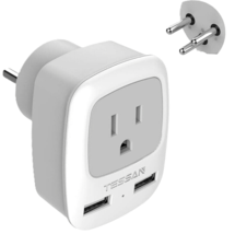Israel Power Adapter Type H 3 Prong Grounded Travel Plug Adapter 2 USB Charger image 2