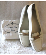 Women&#39;s Prada Off White Pebble Leather Logo Slip On Flats with Prada Dus... - $2,549.31 MXN